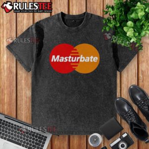 Funny MasterBate Mastercard logo parody on a washed t-shirt, showcasing humor and unique graphic design.