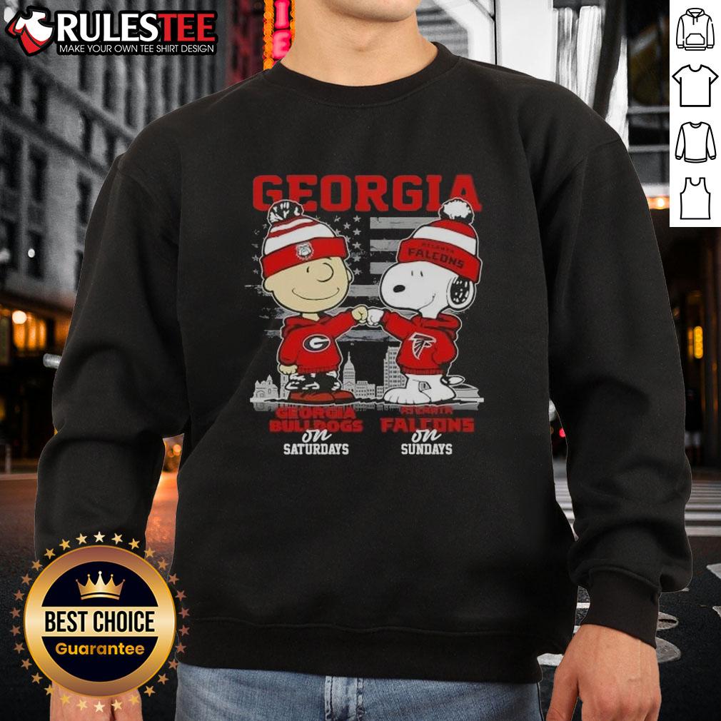 Good Charlie Brown Georgia Bulldogs sweatshirt featuring Snoopy and Atlanta Falcons, perfect for game day style.