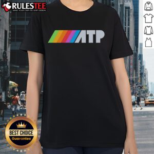 Official ATP Rainbow Logo Ladies Tee showcasing vibrant colors and stylish design for tennis enthusiasts.