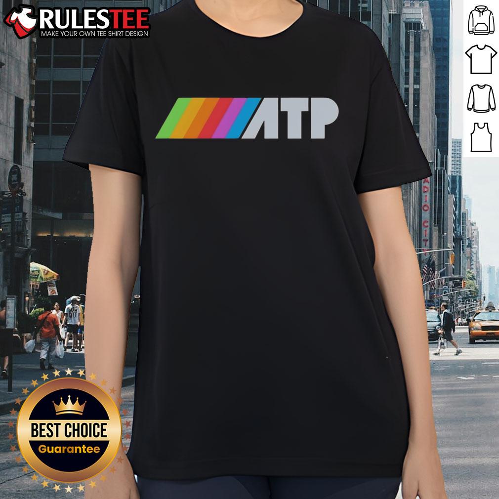 Official ATP Rainbow Logo Ladies Tee showcasing vibrant colors and stylish design for tennis enthusiasts.