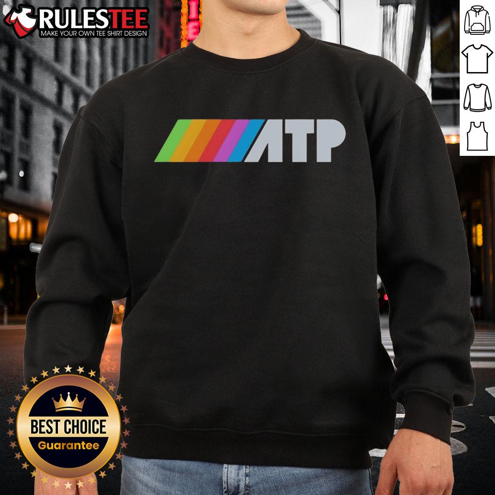 Official ATP Rainbow Logo Sweatshirt featuring vibrant colors and stylish design for tennis fans.