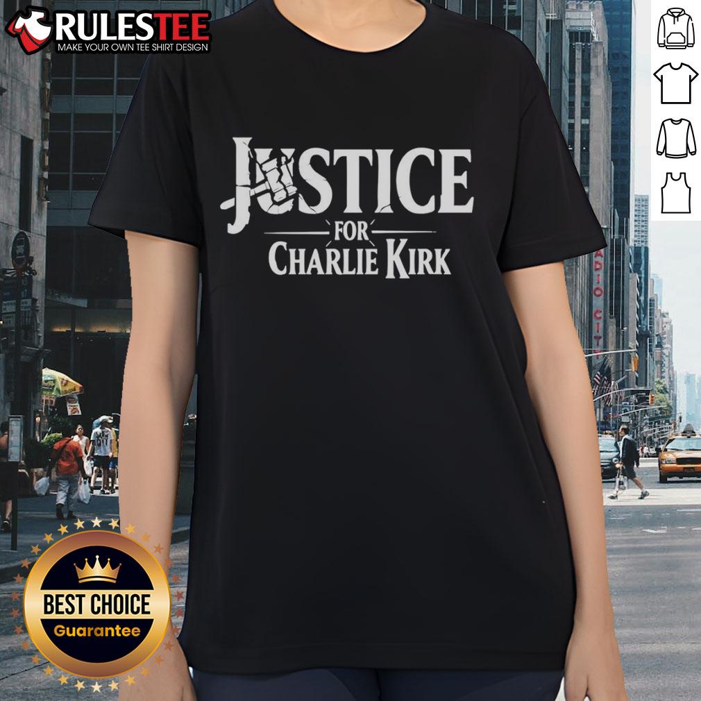 Official Justice For Charlie Kirk 2025 Hammer of Justice Ladies Tee showcasing a stylish design for supporters.