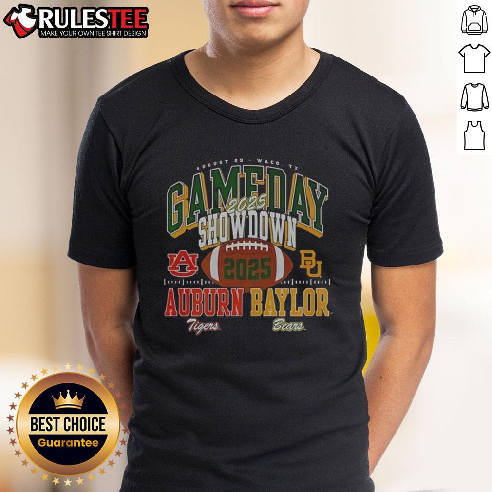 Original Baylor Bears vs Auburn Tigers 2025 Gameday Showdown football T-shirt featuring team logos and vibrant colors.