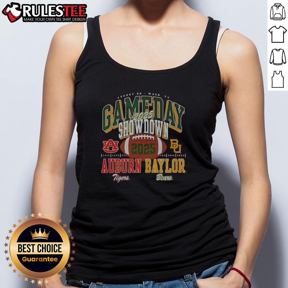 Original Baylor Bears vs Auburn Tigers 2025 Gameday Showdown football tank top featuring team logos and vibrant colors.
