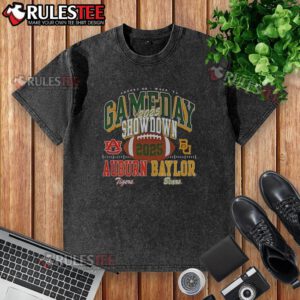 Original Baylor Bears vs Auburn Tigers 2025 Gameday Showdown football washed t-shirt featuring team logos and vibrant colors.
