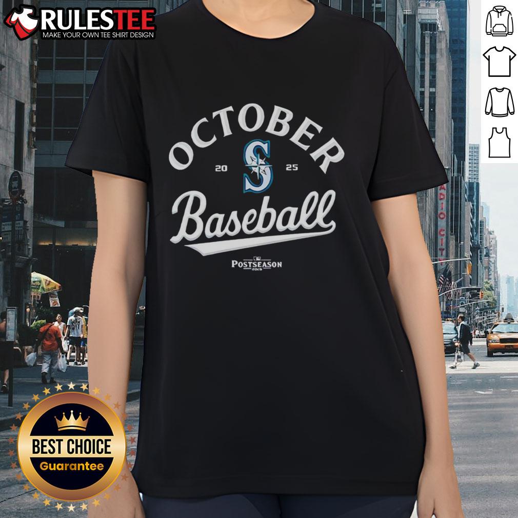 Premium Seattle Mariners 2025 postseason ladies tee, featuring stylish design perfect for baseball fans in October.