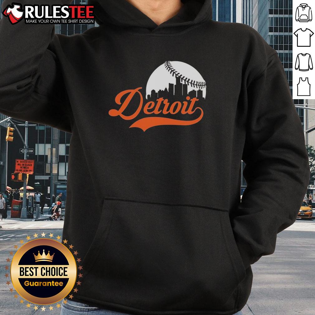 Stylish Top Detroit Tigers Baseball Skyline Hoodie featuring vibrant team colors and iconic Detroit skyline design.