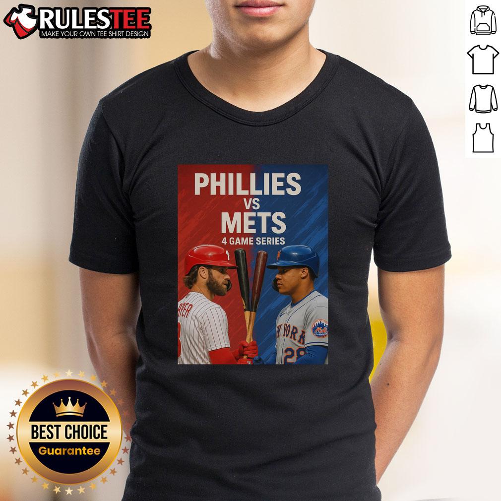 Top Philadelphia Phillies vs New York Mets MLB 4 Game Series T-Shirt featuring team logos and vibrant colors.