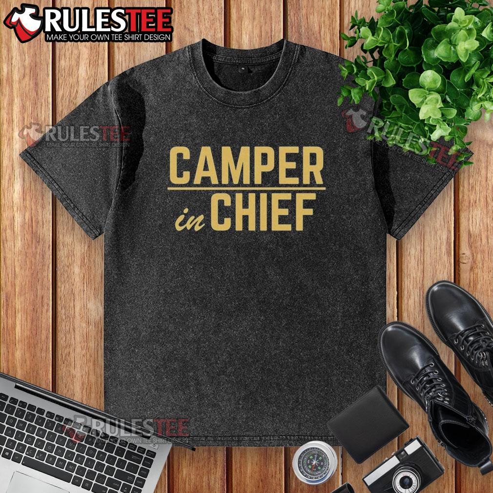 Awesome Camper In Chief Washed T-Shirt featuring a vintage design perfect for outdoor enthusiasts and casual wear.
