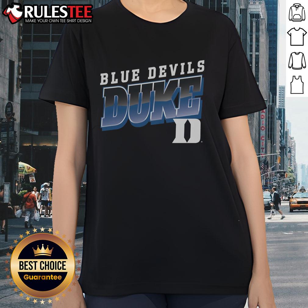Alt Text: Awesome Premium Duke Blue Devils Polished Ladies Tee featuring vibrant team colors and stylish design.