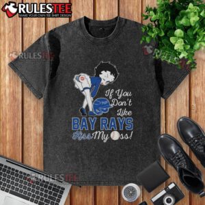 Good Betty Boop 'If You Don't Like Tampa Bay Rays, Kiss My Ass' washed t-shirt featuring vintage cartoon design.