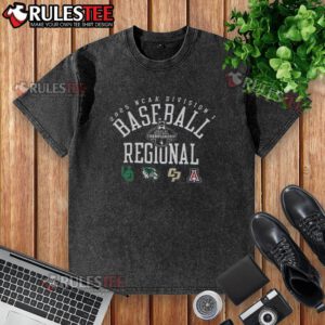 Good Oregon UVU Cal Poly Arizona NCAA Division I Baseball Regionals 2025 washed t-shirt in a casual display.