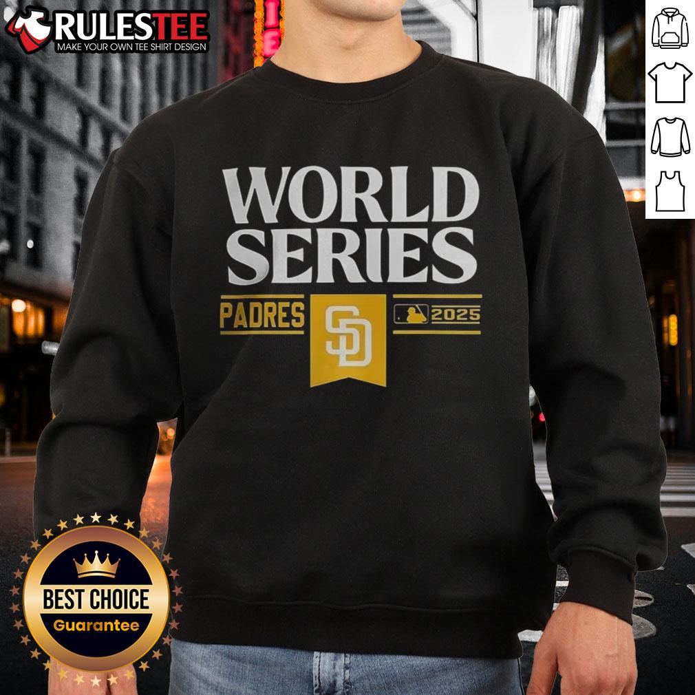 San Diego Padres 2025 World Series MLB sweatshirt featuring bold team logo and vibrant colors, perfect for fans.