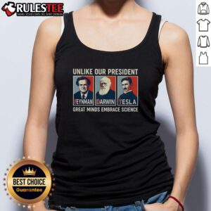 Hot tank top featuring Feynman, Darwin, and Tesla, celebrating great minds that embrace science and hope.