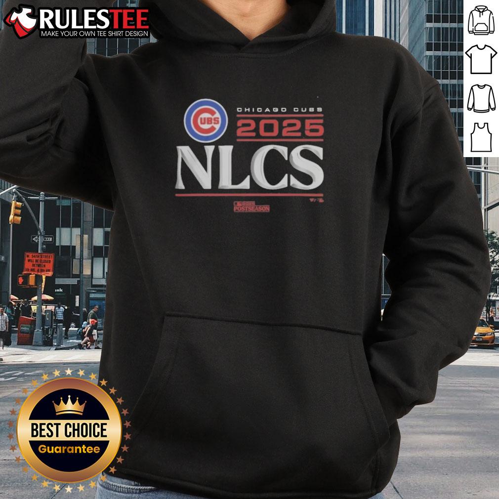Alt Text: Official Chicago Cubs 2025 Division Series Winner hoodie displayed in a locker room setting, showcasing team pride.