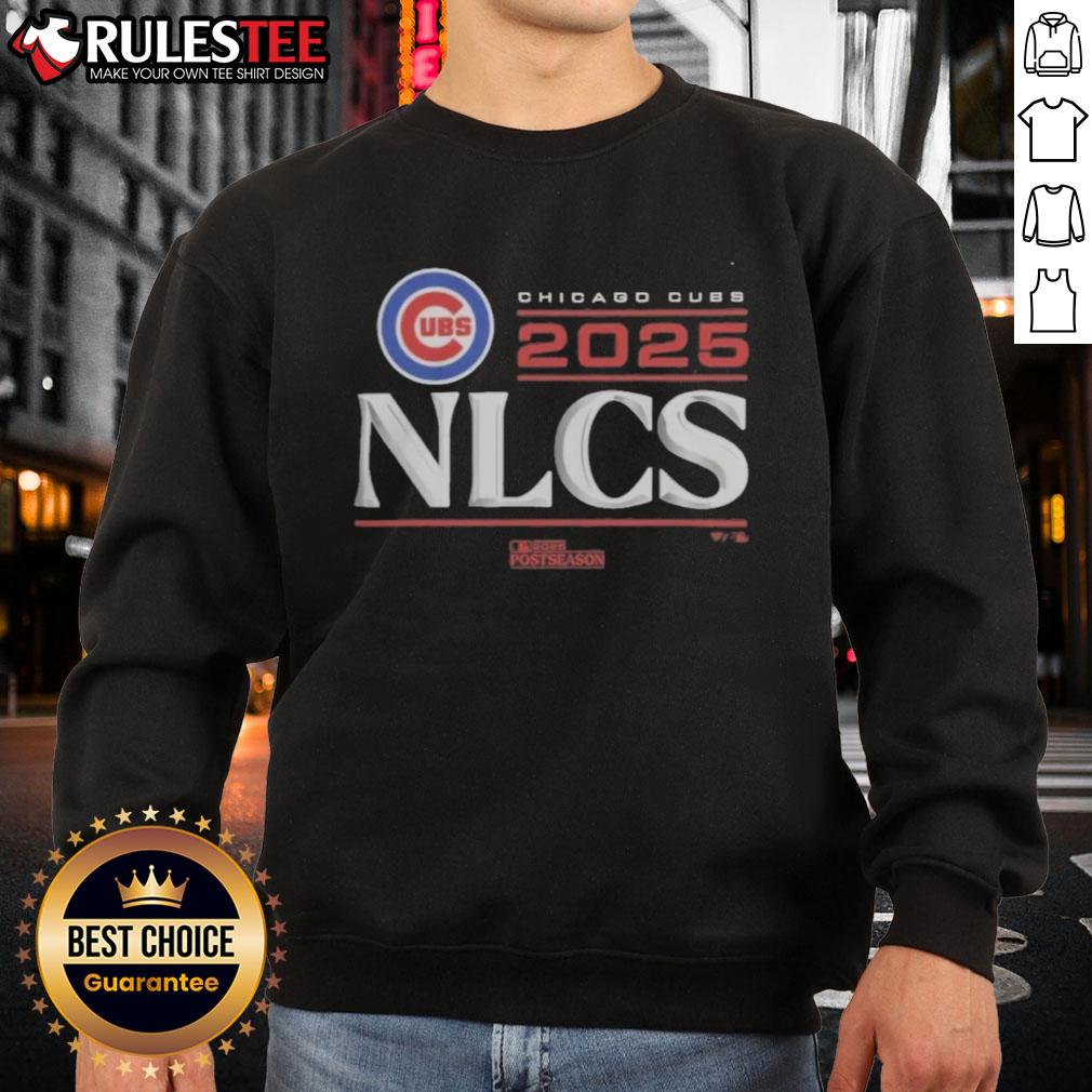 Alt Text: Official Chicago Cubs 2025 Division Series Winner locker room sweatshirt displayed on a hanger, showcasing team pride.