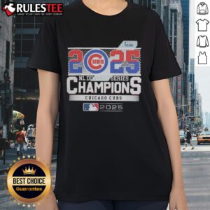 Alt Text: Official Chicago Cubs 2025 NL Division Series Champions ladies tee featuring team logo and championship design.
