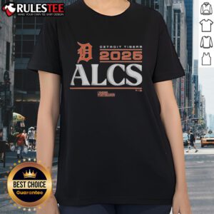 Alt Text: Official Detroit Tigers 2025 Division Series Winner locker room ladies tee featuring team logo and celebratory design.