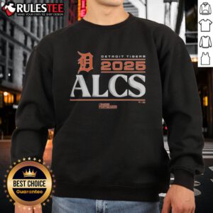 Alt Text: Official Detroit Tigers 2025 Division Series Winner locker room sweatshirt displayed on a hanger, showcasing team pride.