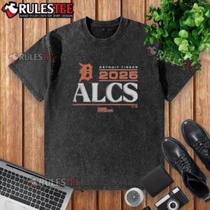 Official Detroit Tigers 2025 Division Series Winner locker room washed t-shirt featuring team logo and celebratory design.