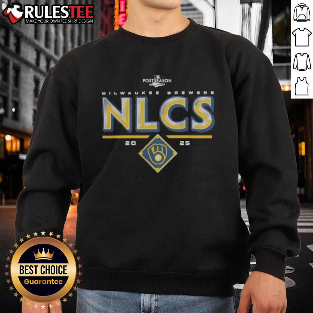 Official Milwaukee Brewers 2025 NLCS Division Series Winner postseason sweatshirt in navy blue with team logo.