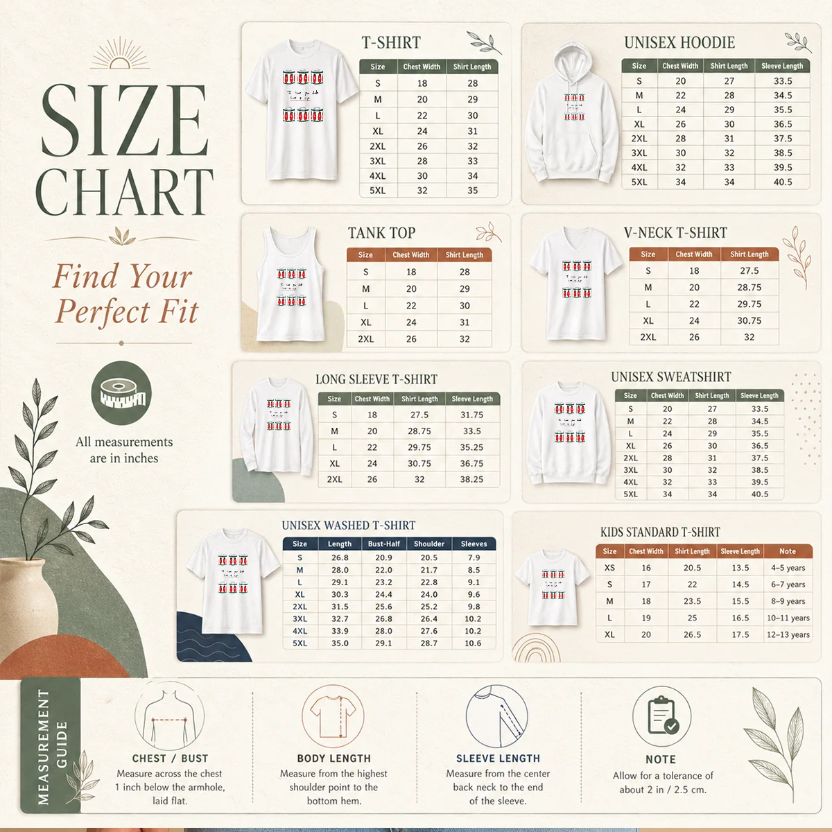 Original The Bear I Love You Dude Let It Rip Tomato Cans Size Chart Size chart for Original The Bear I Love You Dude Let It Rip Tomato Cans with measurements in inches and cm