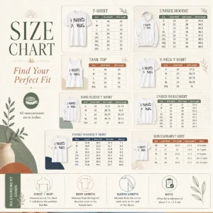 Size chart for Awesome I Need A Hug Cuddle Comfort Affection Mental Health with measurements in inches and cm to help choose the right fit