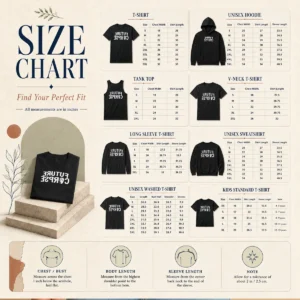 Size chart for Official Distressed Future Corpse With Coffin with measurements in inches and cm to help choose the right fit