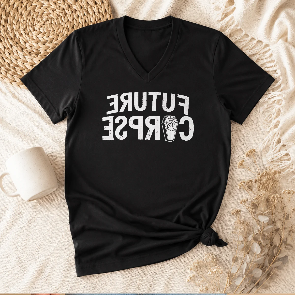 Official Distressed Future Corpse With Coffin V-Neck Shirt Official Distressed Future Corpse With Coffin V-Neck Shirt