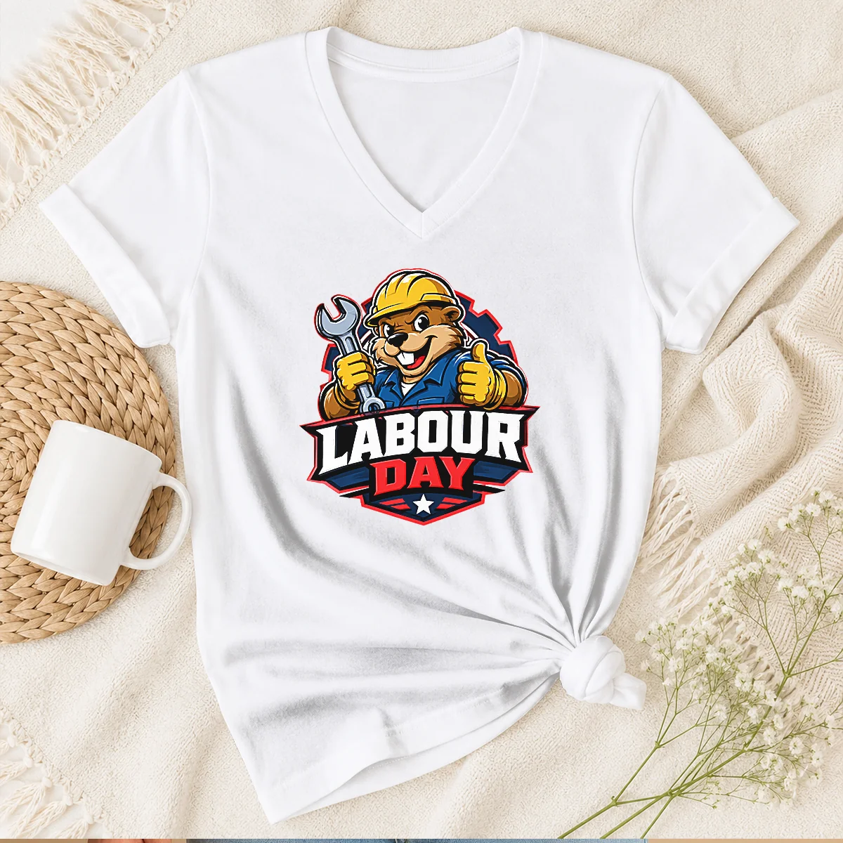 Original Awesome Beaver Mascot Labour Day V-Neck Shirt Original Awesome Beaver Mascot Labour Day V-Neck Shirt