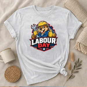 Original Awesome Beaver Mascot Labour Day Thumbs Up Wrench Washed T-Shirt