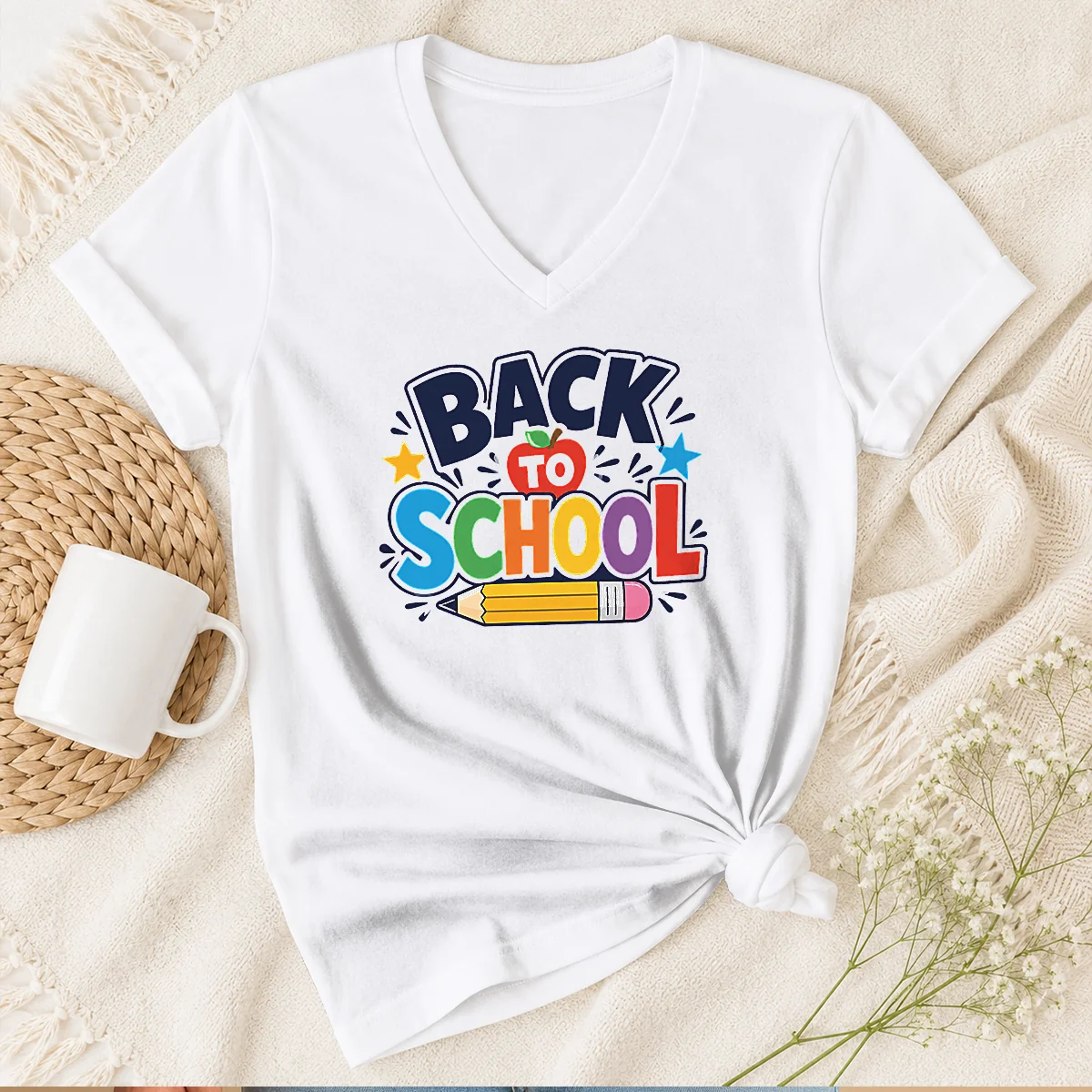 Premium Bold Modern Back To School V-Neck Shirt Premium Bold Modern Back To School V-Neck Shirt