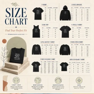 Size chart for Pretty Mood 24'7 Thou Shall Not Try Me with measurements in inches and cm to help choose the right fit